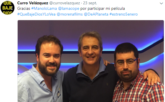 Tweet del director de la película, Curro Velázquez