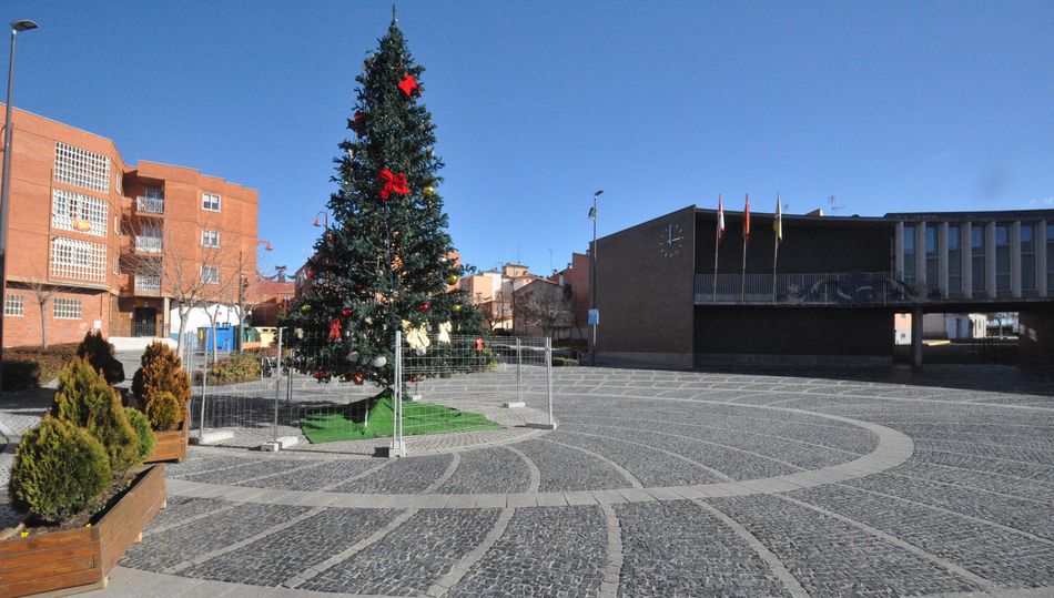 Aspecto del árbol que luce ya la Plaza de España del municipio.