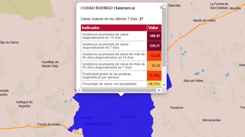 Subidón sabatino de la incidencia semanal en Ciudad Rodrigo  